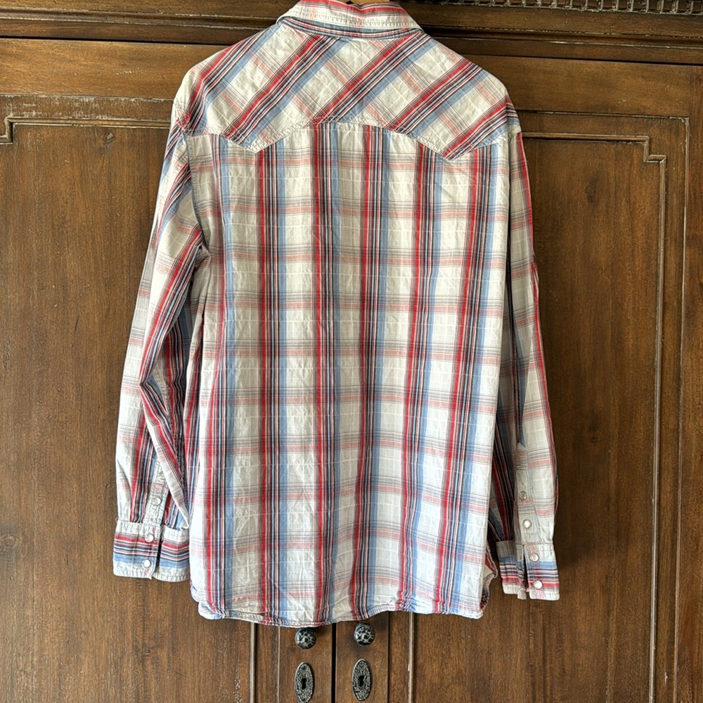 Sonoma cotton plain red white & blue plaid western snap shirt XL - Picture 2 of 6